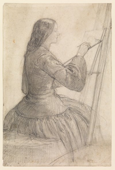 エリザベスシドダル、イーゼルに座って、絵画、1854-55年頃 作： Dante Gabriel Charles Rossetti