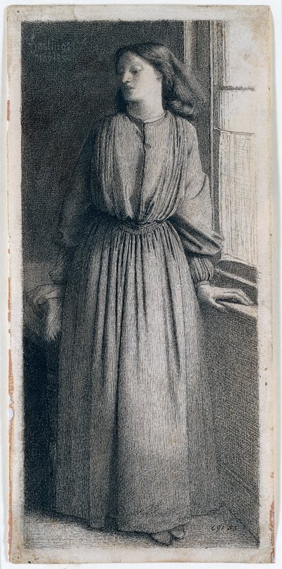 窓辺に立つエリザベス・シッダル 作： Dante Gabriel Charles Rossetti