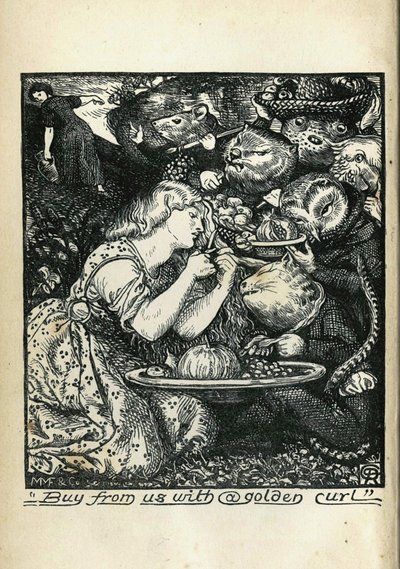 クリスティーナロセッティ作「ゴブリンマーケットとその他の詩」の表紙1861〜1862年 作： Dante Gabriel Charles Rossetti