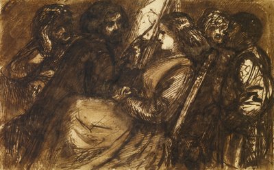 Giorgione Painting, c.1853 (紙にペン、ブラウンインク、インクウォッシュ) 作： Dante Gabriel Charles Rossetti