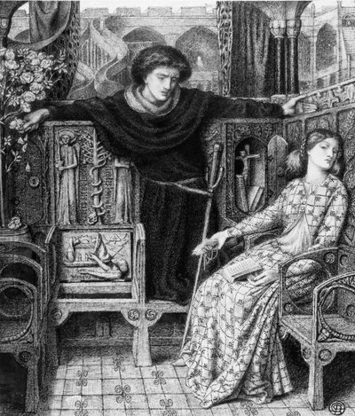 ハムレットとオフィーリア、1858 作： Dante Gabriel Charles Rossetti