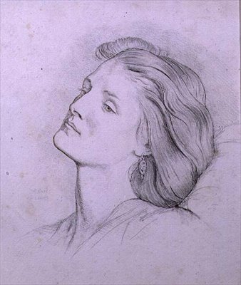 ファニー・コーンフォースの頭部（鉛筆とチョーク） 作： Dante Gabriel Charles Rossetti