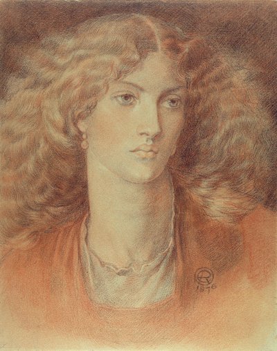 1876年ルースハーバートと呼ばれる女性の首（紙に赤と黒のチョーク） 作： Dante Gabriel Charles Rossetti