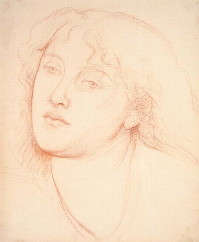 女性の頭（紙に赤チョーク 作： Dante Gabriel Charles Rossetti