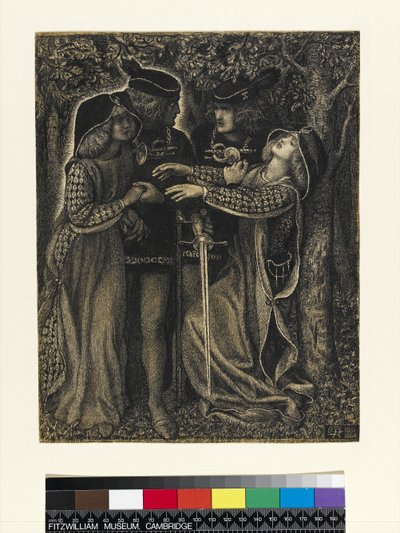 彼らがどのように彼ら自身と会ったか、c.185060（ペンとインドのインク）（63161も参照） 作： Dante Gabriel Charles Rossetti