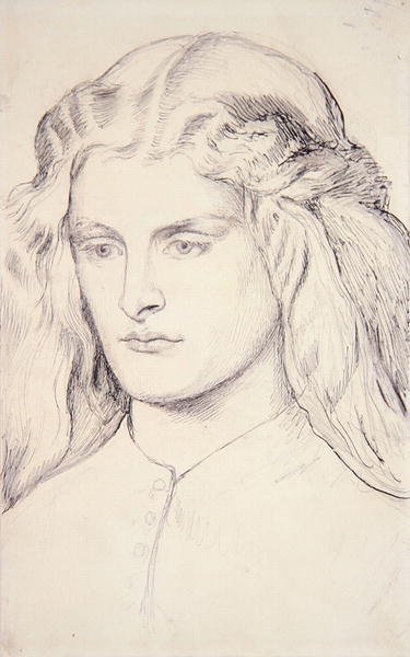 アニー・ミラーのポートレート習作 1860-63年頃 （紙にペン、墨、黒鉛 作： Dante Gabriel Charles Rossetti