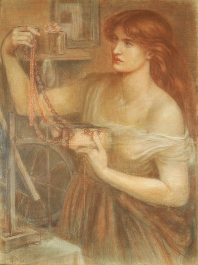 夜明けの復活-Gretchen Discovering Fausts Jewels、1868（紙にチョーク） 作： Dante Gabriel Charles Rossetti