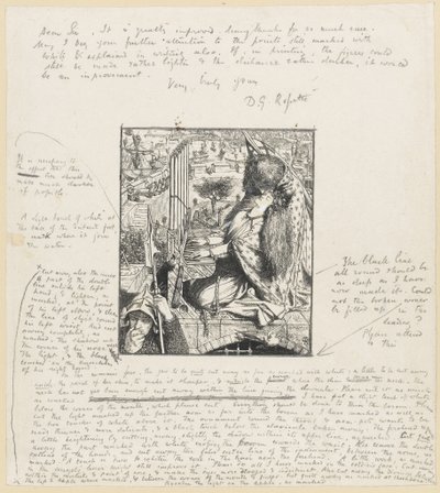 聖セシリアザモクソンテニスン、1857年頃（木版画、紙に鉛筆） 作： Dante Gabriel Charles Rossetti
