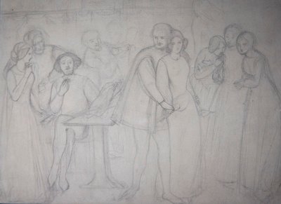 ベネディックとベアトリーチェのためのスタディ 作： Dante Gabriel Charles Rossetti