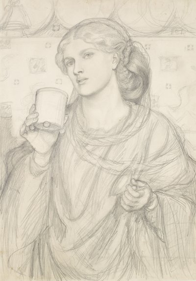 ラビングカップ」のための習作（鉛筆・紙） 作： Dante Gabriel Charles Rossetti
