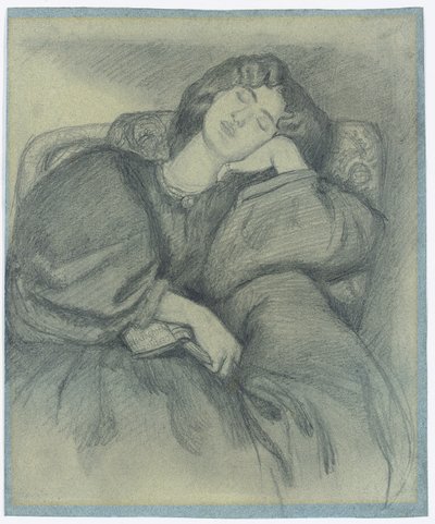 布張りのアームチェアで眠っているジェーンモリスの研究 作： Dante Gabriel Charles Rossetti