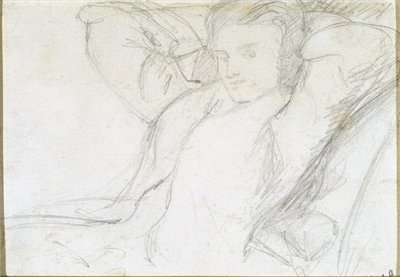 着席した女性の研究、1860年（紙に黒鉛） 作： Dante Gabriel Charles Rossetti