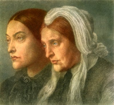 「クリスティーナ・ロセッティと母親」、1877年、1942年。 作： Dante Gabriel Rossetti
