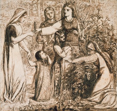 花を集めるマチルダのダンテのビジョン、c1855 作： Dante Gabriel Rossetti