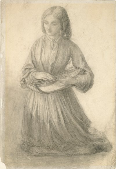 弦楽器を演奏するエリザベス・シダル、c1852 作： Dante Gabriel Rossetti