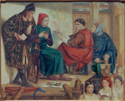 ダンテの肖像画を描くジョット 作： Dante Gabriel Charles Rossetti