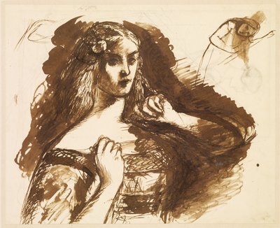 若い女性の半身スケッチ 作： Dante Gabriel Rossetti