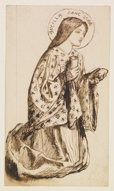 聖杯の祠のランスロット - 『聖杯の天使』のための習作 作： Dante Gabriel Rossetti