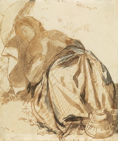 日傘を差して休むエリザベス・シダルの肖像 作： Dante Gabriel Rossetti