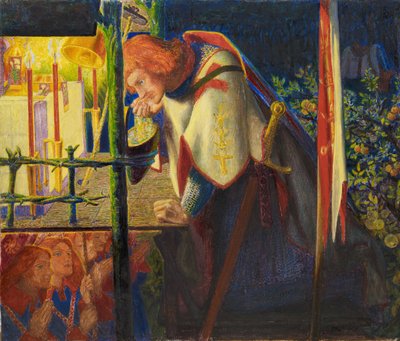 荒廃したチャペルでのガラハッド卿、1857～1859年。 作： Dante Gabriel Rossetti