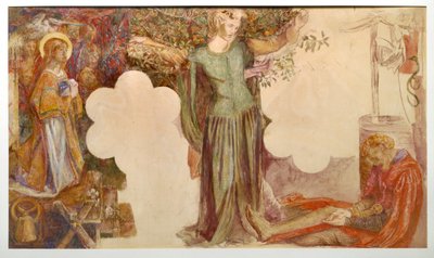 サー・ランスロットのサンク・グラエルのビジョン：オックスフォード学生組合のフレスコ画の研究、 作： Dante Gabriel Rossetti