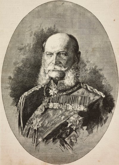 1887年、ドイツ皇帝ウィリアム1世（1797年～1888年）、ダンテ・パオロッチのデッサンによるエングレーヴィング。 作： Dante Paolocci