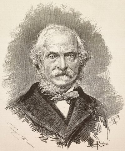 テレンツィオ・マミアーニ（1799-1885）の肖像（ダンテ・パオロッチのデッサンとデッラ・ヴァッレの写真によるエングレーヴィング）。 作： Dante Paolocci
