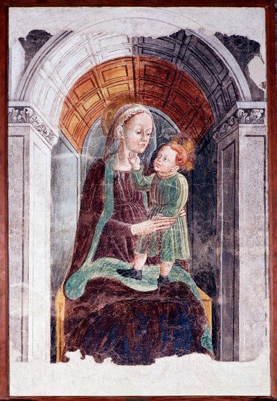 子供を連れたマドンナ（フレスコ画 作： Dario da (attr.to) Treviso