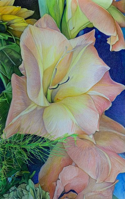 Bursting Blooms 1, 2024（紙に鉛筆） 作： Darrell Windjack