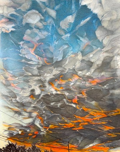 天空の火、2023年（紙に鉛筆） 作： Darrell Windjack