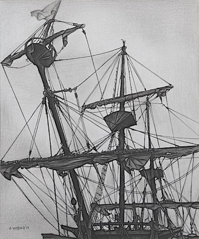 Ghostly Galleon, 2017（紙に鉛筆、インク） 作： Darrell Windjack