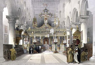 シナイ山の聖カタリナ修道院の礼拝堂、1839年2月21日、プレート112、「The Holy Land」の第3巻より、Louis Haghe（1806-85）の彫刻により、Pub.1849年（リトグラフ）。 作： David (after) Roberts