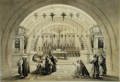受胎告知教会またはカルバリー教会（「The Holy Land」より、L. Stroobantの彫刻による 作： David (after) Roberts