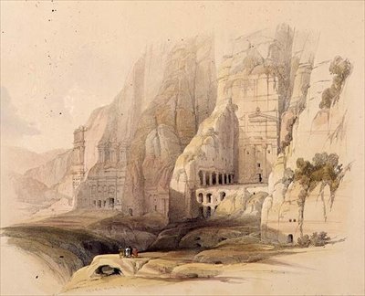 ペトラの発掘された邸宅、1839年3月7日、プレート103、「The Holy Land」の第3巻より、Louis Haghe（1806-85）が彫刻したもの。1849年（リトグラフ）。 作： David (after) Roberts