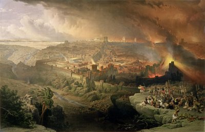 ルイ・ハーゲ（1806-85）によって彫刻された西暦70年のエルサレムの破壊（リソ） 作： David (after) Roberts