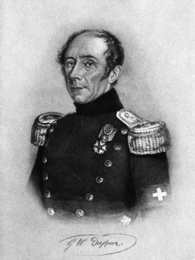 スイスの将軍、エンジニア、地形学者、赤十字国際委員会の共同設立者であるギヨーム＝アンリ・デュフォー（1787-1875）の肖像、カール・フリードリヒ・イルミンガー（1813-1863）のデッサンをもとにしたエングレーヴィング。 作： John Ward Dunsmore