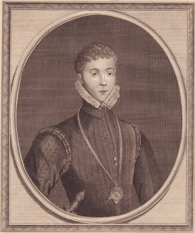 スコットランド王妃ダーンリー卿ヘンリー・スチュアート（1545-1567）の肖像、ルーカス・デ・ヘーレの絵画からジョン・ゴールダー（1729-1795）による銅版画 作： John Ward Dunsmore