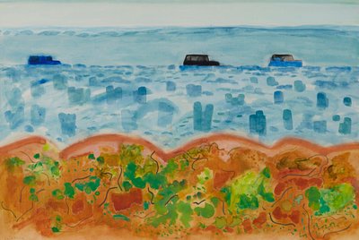 車とソルトブッシュ、オーストラリア（水彩） 作： David Alan Redpath Michie