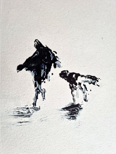 モノクロの犬の散歩 作： David Antonides