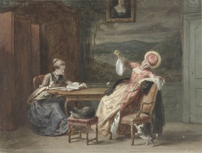 テーブルで 2 人の若い女性 作： David Bles