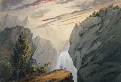 滝で、1850年頃（水彩、アラビアゴム、オフホワイトの網目紙にガッシュ） 作： David Claypoole Johnston