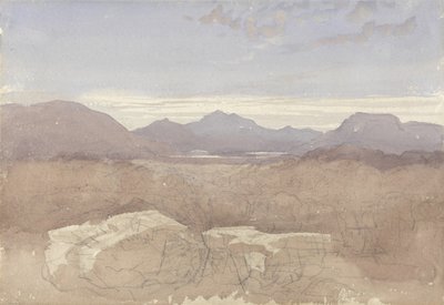 山岳地帯、北ウェールズ、1818年頃（紙にグラファイト付き） 作： David Cox