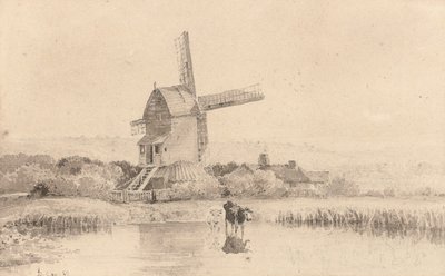 1811年、ダリッチコモンの風車で牛に水をまく 作： David Cox