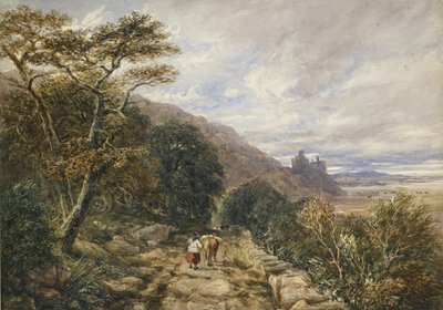 ハーレック城に通じるカントリートラック、1842年（グラファイトの上に水彩とボディカラー） 作： David Cox