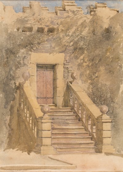 ハドンホールの戸口、1845年頃（紙に水彩と鉛筆） 作： David Cox