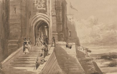 城の外階段の人物像 作： David Cox