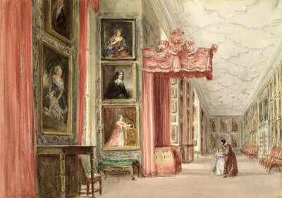 ロングギャラリーのインテリア、ハードウィックホール、ダービーシャー、1838 作： David Cox