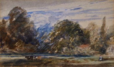 牛と人影のある風景 作： David Cox