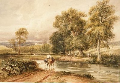 No.1789 ヘイフィールドからの帰り道、ハドン・ホールの遠景（水彩・紙） 作： David Cox