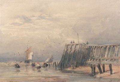 桟橋から出航するはしけとシュリンパー 作： David Cox